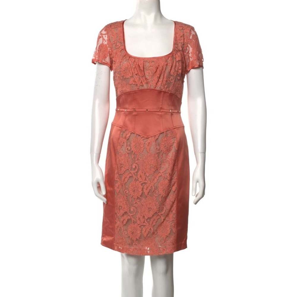 Elisabetta Franchi Lace Satin Sheath Dress Womens IT 44 Coral NEW AB8823224